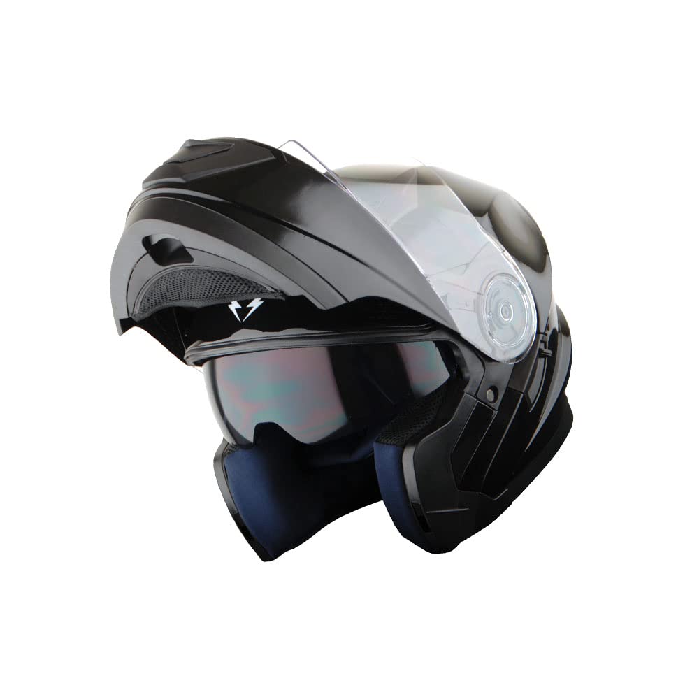 1Storm New Motorcycle Bike Modular Full Face Helmet Dual Visor Sun Shield: Glossy Black