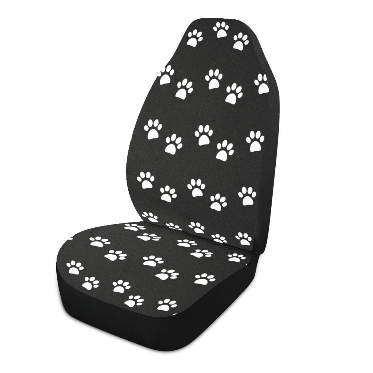 LONSANT Paw Print Car Seat Covers Set of 2,White Animal Pet Claws on Black Background Universal Auto Front Seat Cushion Protecto