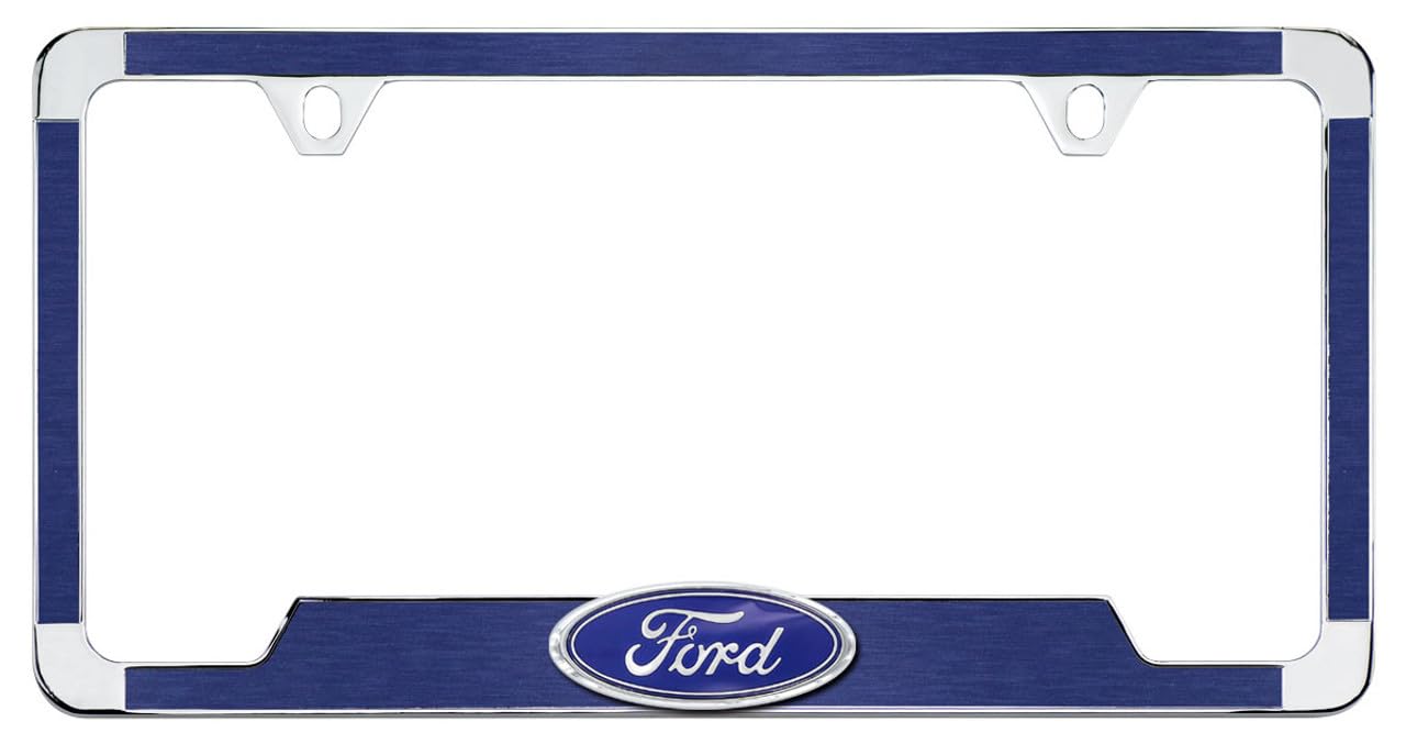 Brush Blue Textured Vinyl Inlay License Frame with Blue 3D Ford Oval Emblem
