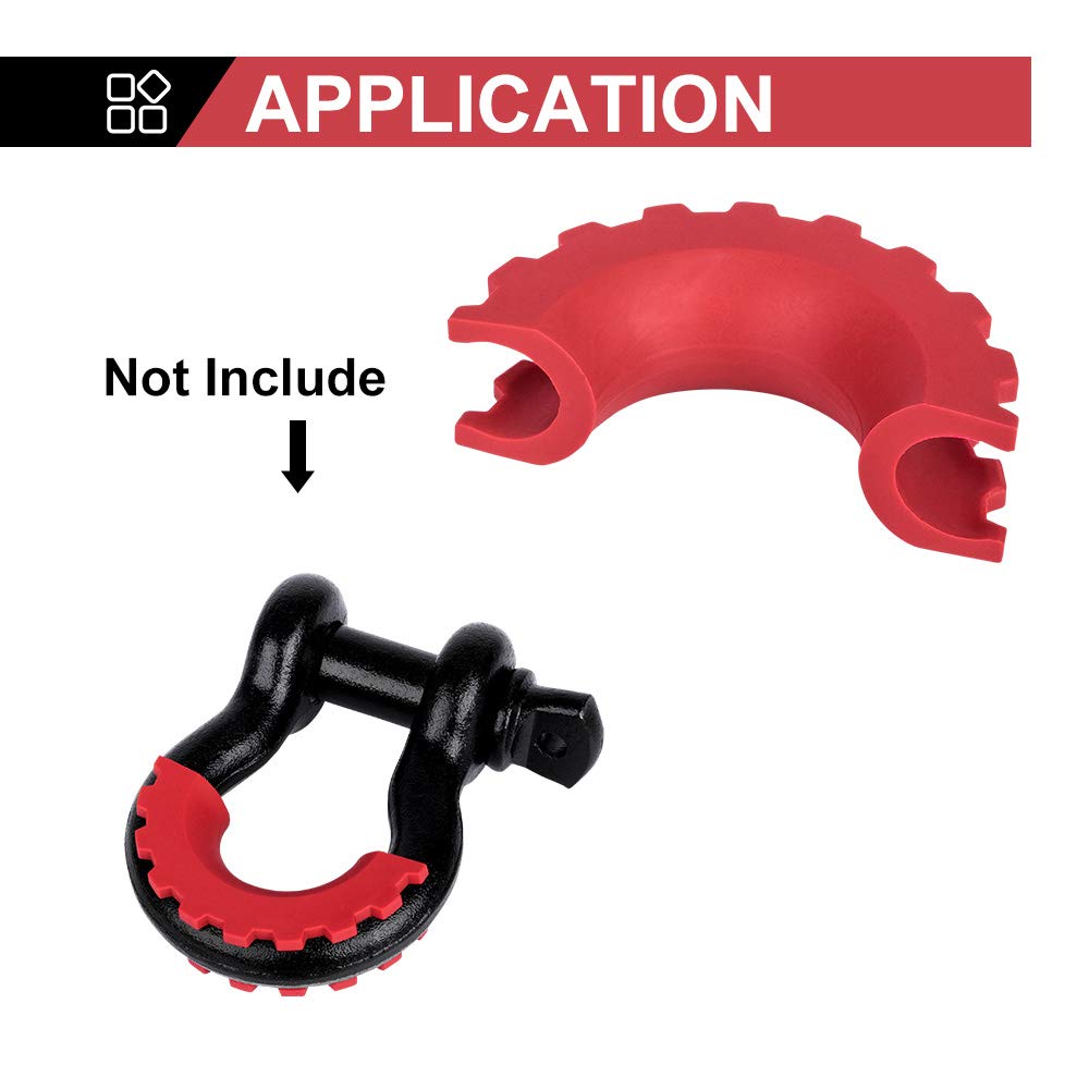 Bunker Indust D Ring/Shackle Isolator Kit,1 Pair Red D-Ring Isolator And 4 Pcs Washers Dring Cover Fit For 3/4'' Shackle Hooks 4