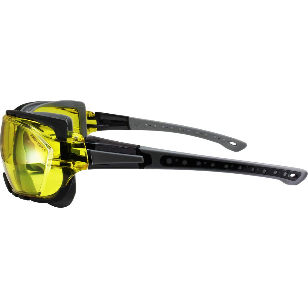 Birdz Eyewear Gasket Safety Padded Motorcycle Sport Sunglasses Grey With Clear Lens (Yellow)