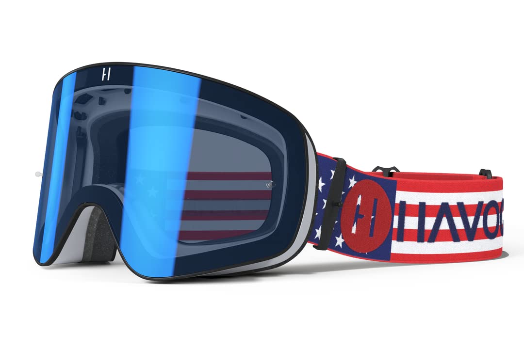 Havoc Racing Magnetic Frameless Goggles - For Motocross, Dirt Biking, Snowboarding, Atv, & Utv - Patriot Goggles & Clear Lens Bu