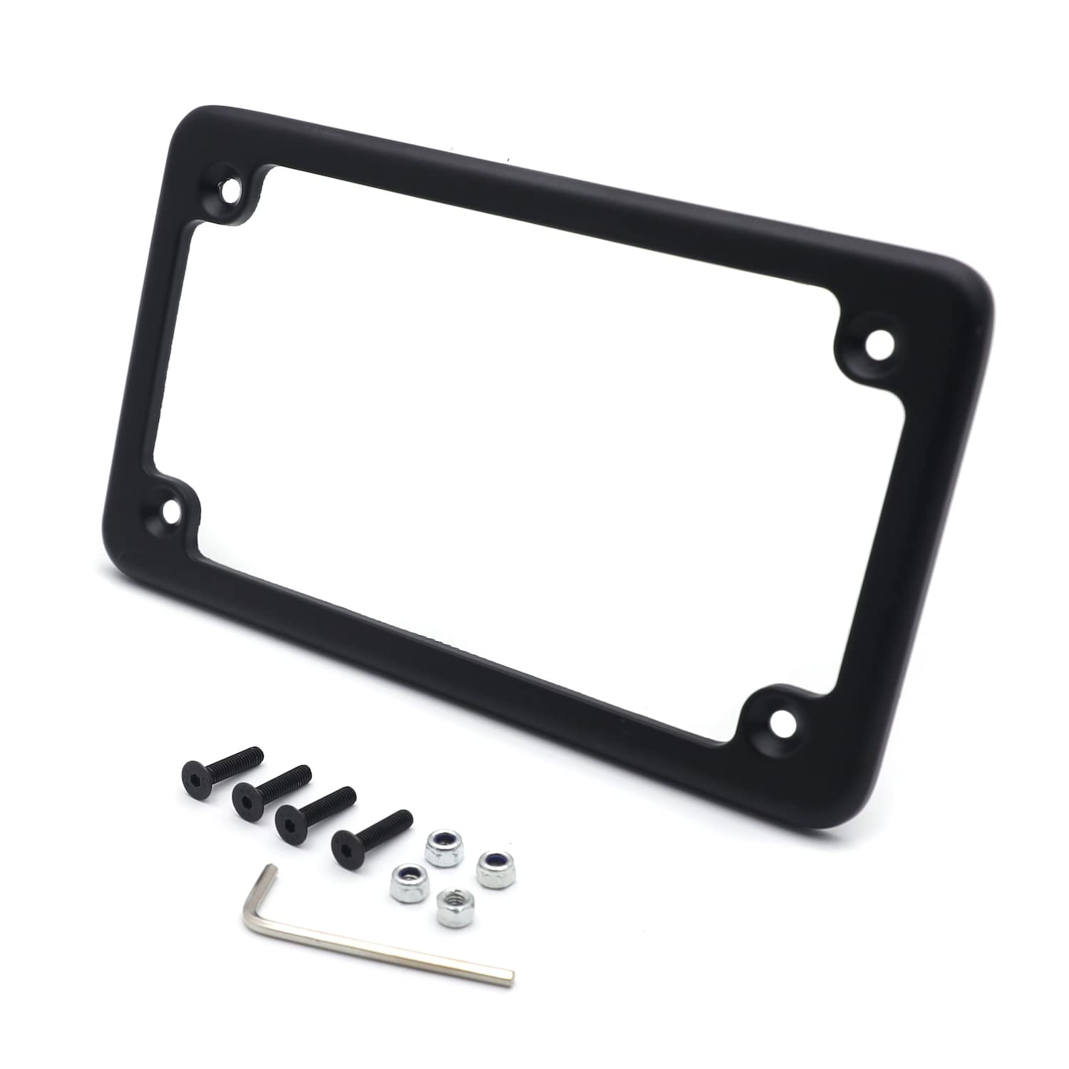 Httmt Mt294-001- Motorcycle Black Flat License Plate Frame Bracket Tag Holder 7 X 4 Inches Compatible With Universal /Suzuki/Yam