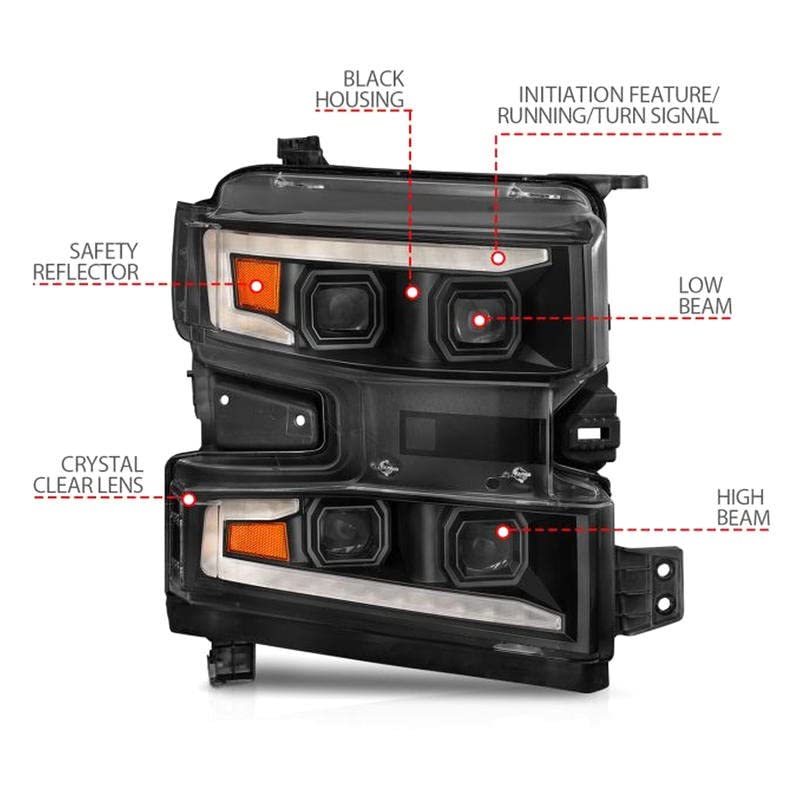 Anzo Usa Anzo - 19-22 Chevrolet Silverado 1500 Led Proj Hl W/Lgt Bar Swbk Seq. Blk W/In. Light - Driver Side On (111566-L)