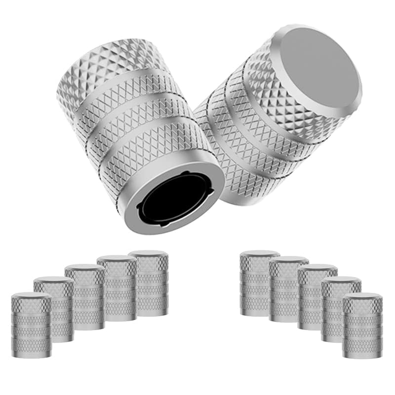 Ckauto Tire Valve Stem Caps, Silver, 10 Pcs/Pack, Anodized Aluminum Tire Cap Set, Corrosion Resistant, Universal Stem Covers For