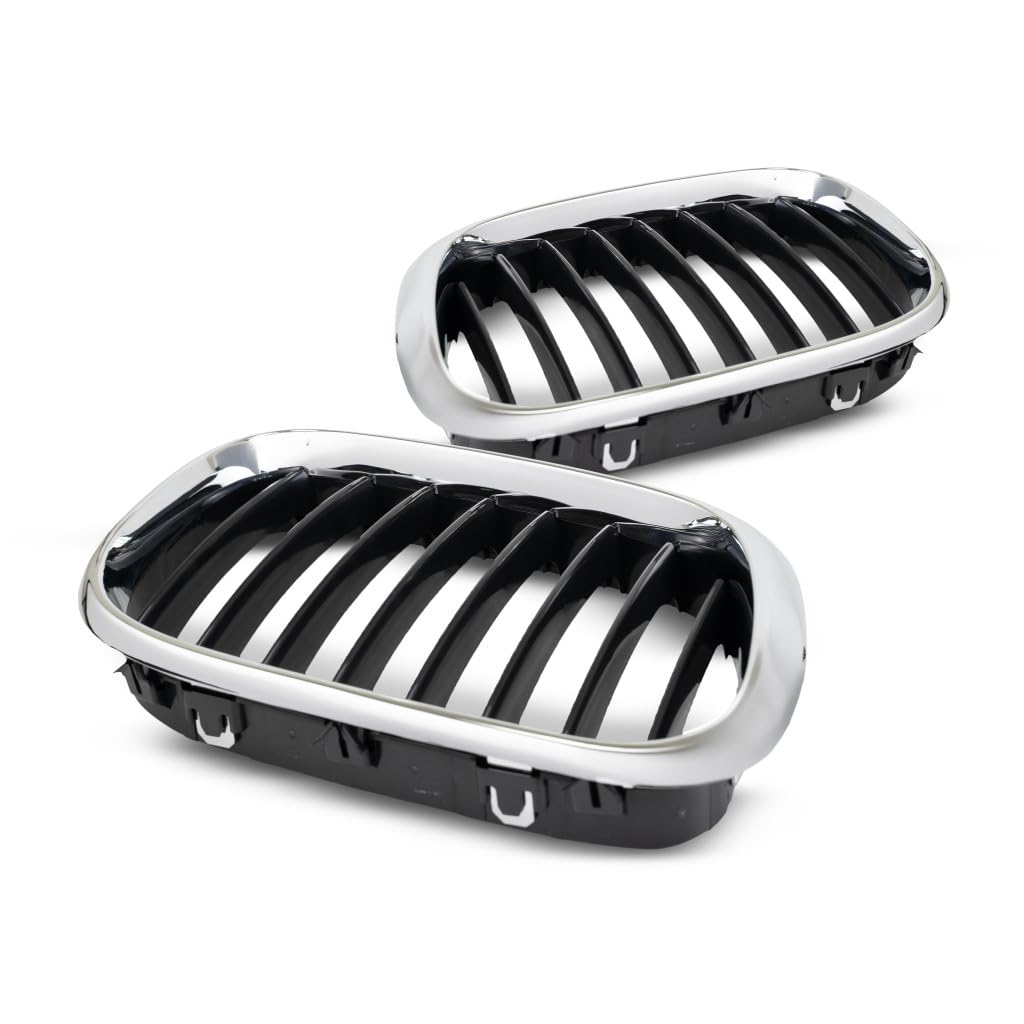 For BMW X5 2000 2001 2002 2003 Grille Driver and Passenger Side | Pair | Chrome | Made of Plastic | Replacement For BM1200152, B