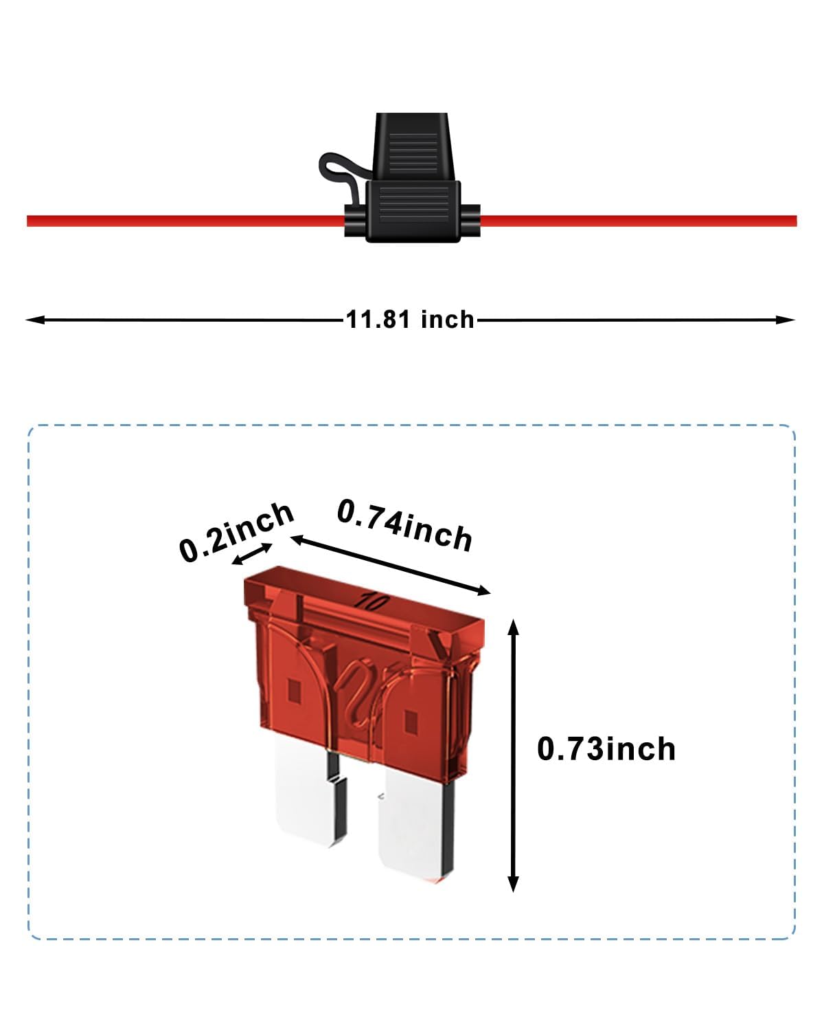 6 Pack 16Awg Inline Fuse Holder - 16 Gauge Automotive Blade Fuse Holder With 6Pcs 10 Amp Atc/Ato Standard Fuses