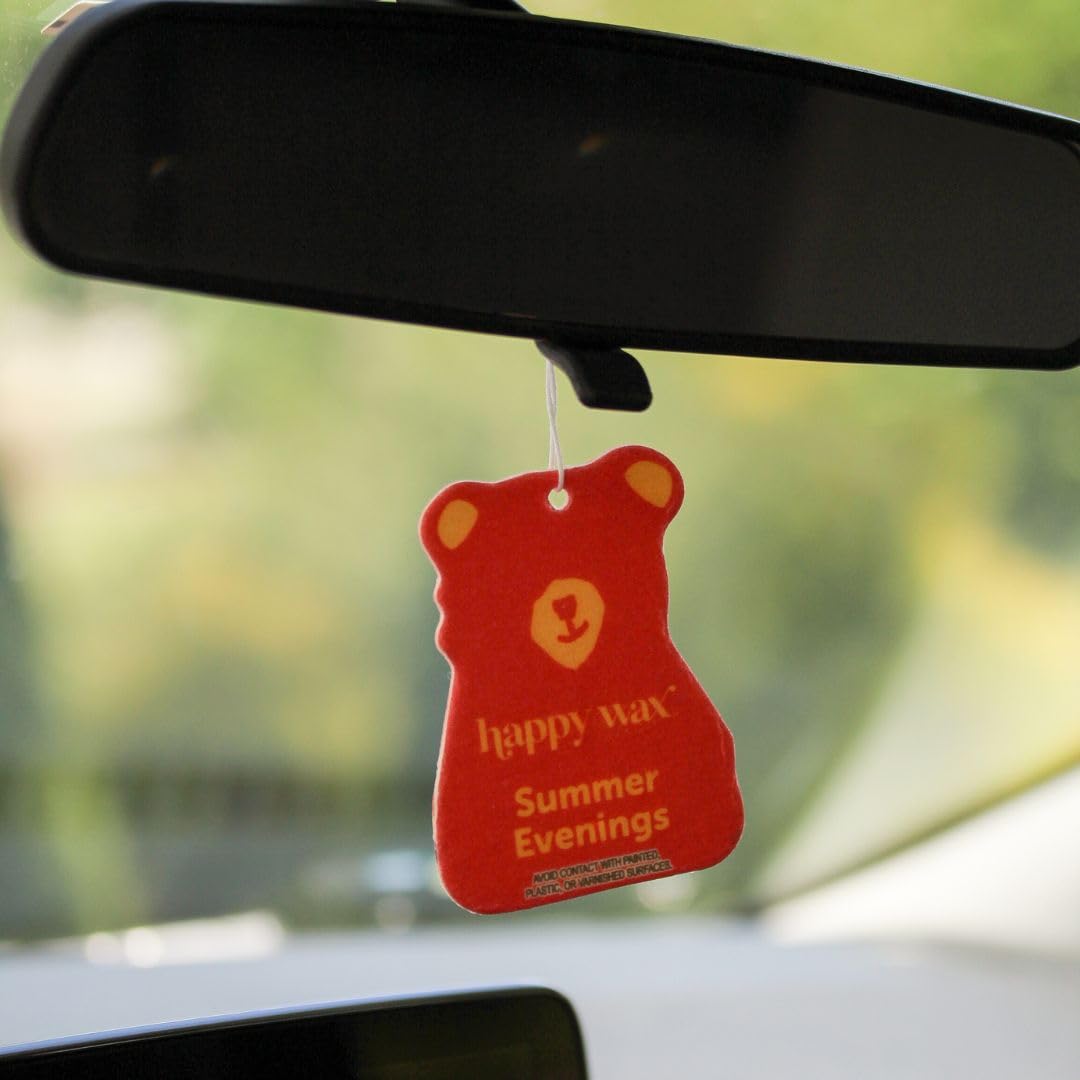 Happy Wax Summer Evenings Hanging Car Cub Air Freshener - Scented and Infused with Natural Essential Oils - Cute 4-Pack