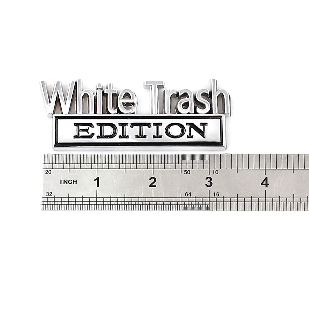 2 Pcs White Trash Edition Emblem Car Side Rear Front Hood Trunk Door Badge 3D Decal Sticker Fit For Car Truck Suv (White Trash,
