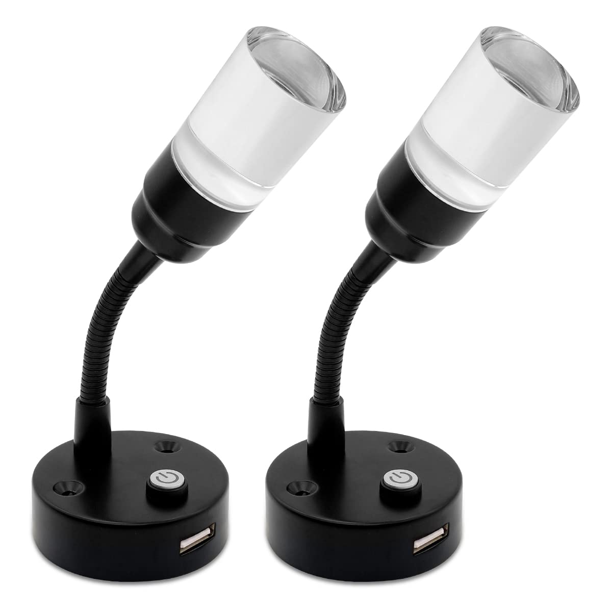Dream lighting RV Reading Lights with USB 12V LED Bedside Book Lamps for Interior Automotive RV Trailer, Cool White Light, Black