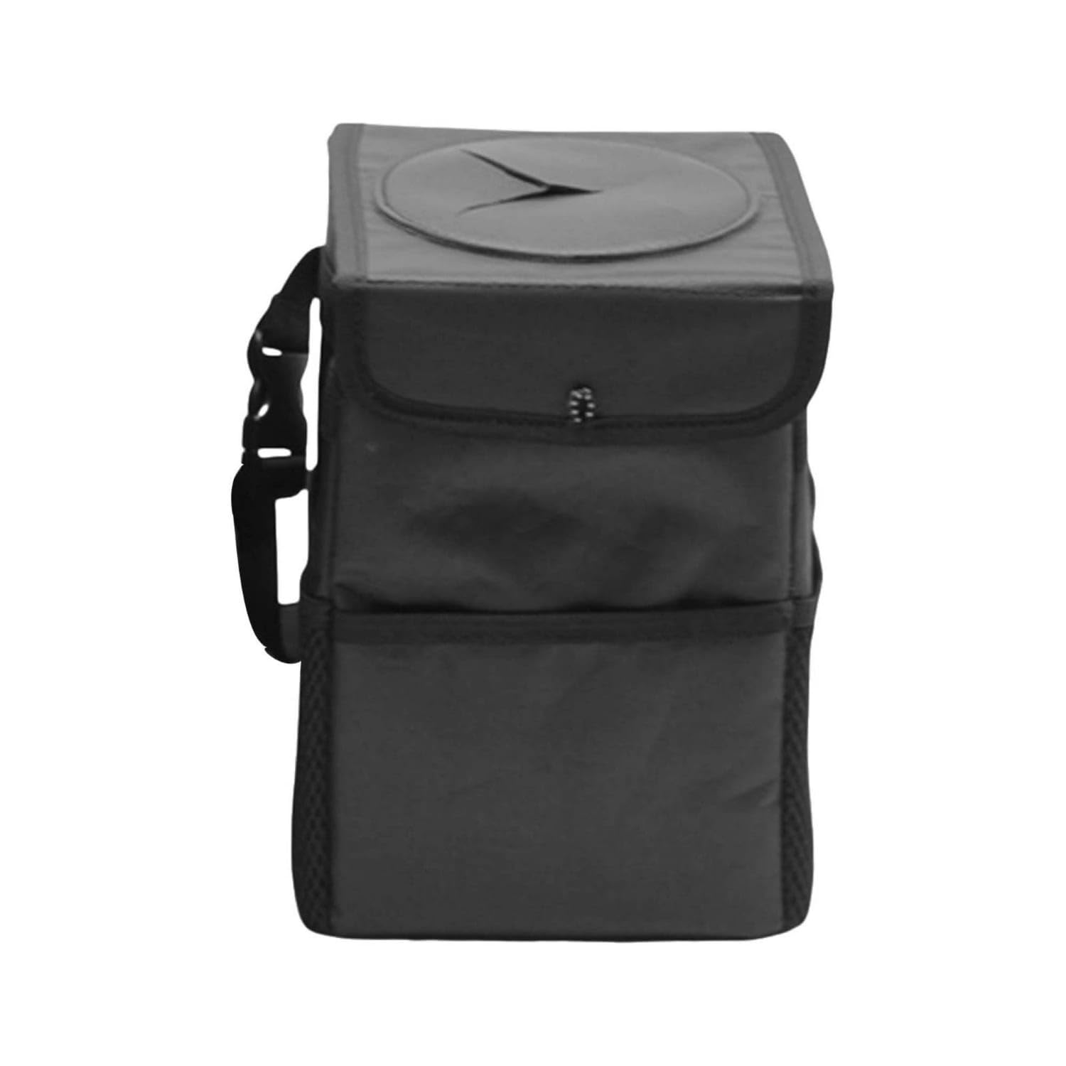 Oxford Cloth SeatBack Trash Bin Waterproof Foldable Car Trash Bin Mesh Side Pockets Waste Basket Covered Top, S
