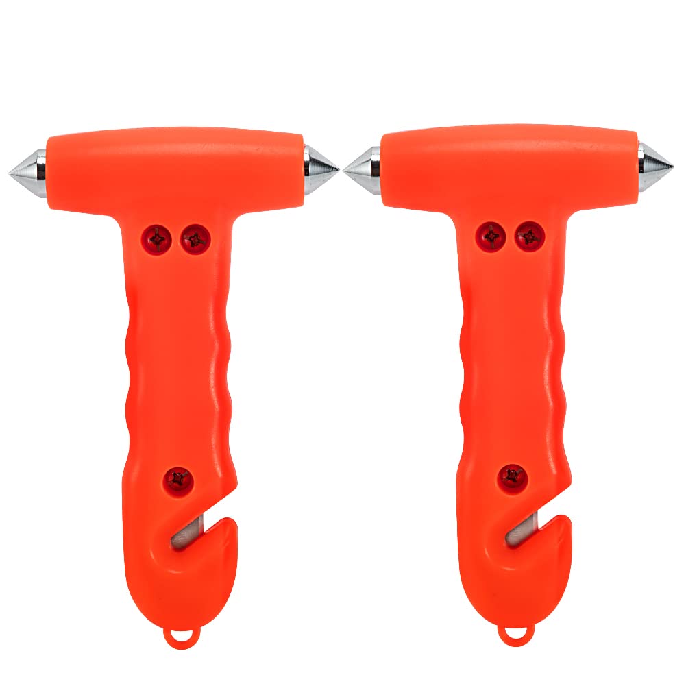 MOTORBUDDY Car Safety Hammer 2-Pack, Auto Emergency Escape Hammer with Window Breaker and Seat Belt Cutter, Striking Red Emergen