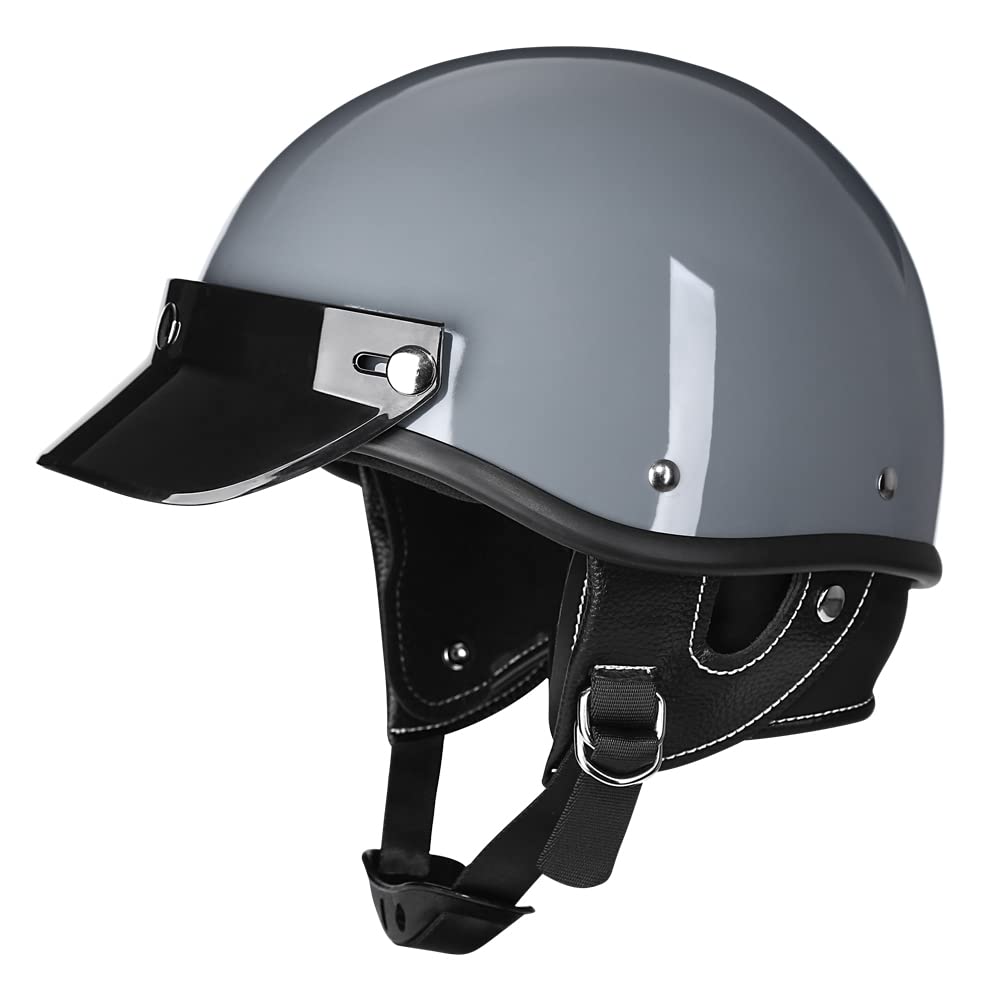 Woljay Motorcycle Retro Half Helmet Bicycle Scooter Moped Jet Motorbike Helmet DOT Certified (Medium, Grey)