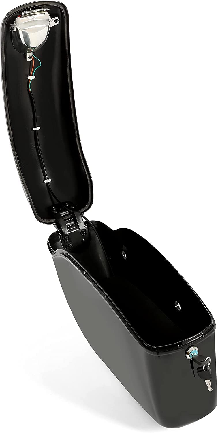 Hecasa Universal Hard Saddle Bags Compatible With Yamaha Honda Cruiser Trunk Luggage With Lights Mount Bracket Motorcycle Black