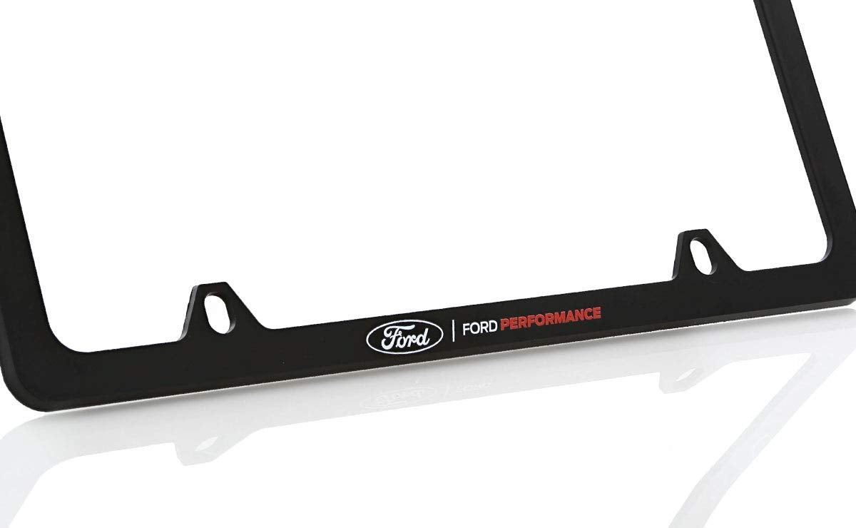 Ford Performance Black Plastic License Plate Frame Holder 4 Hole, UV Printed, Thin Rim