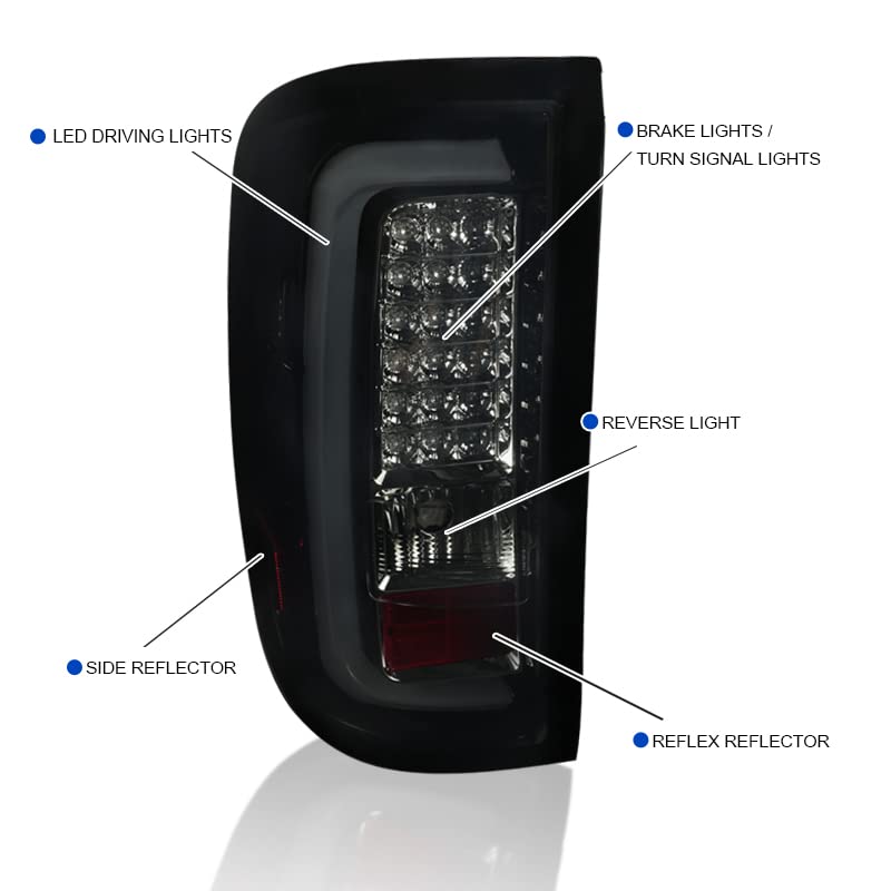 Spec-D Tuning Glossy Black Housing Smoke Lens Led Bar Tail Lights Compatible With 2014-2018 Gmc Sierra 1500, 2014-2018 Gmc Sierra 2500Hd, 2014-2018 Gmc Sierra 3500Hd, Left + Right Pair Assembly