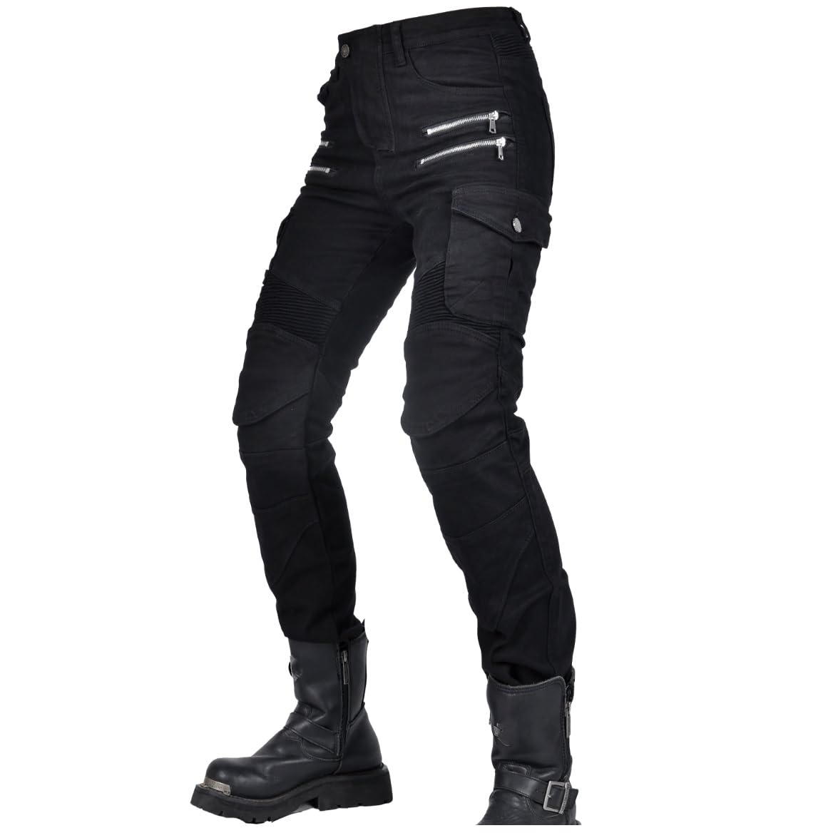 WILLIAMHUA Women Moto Jeans Motorcycle Pants Motorbike Biker Trousers with Protector (US, Waist Inseam, 26, 30, Black-Zip)