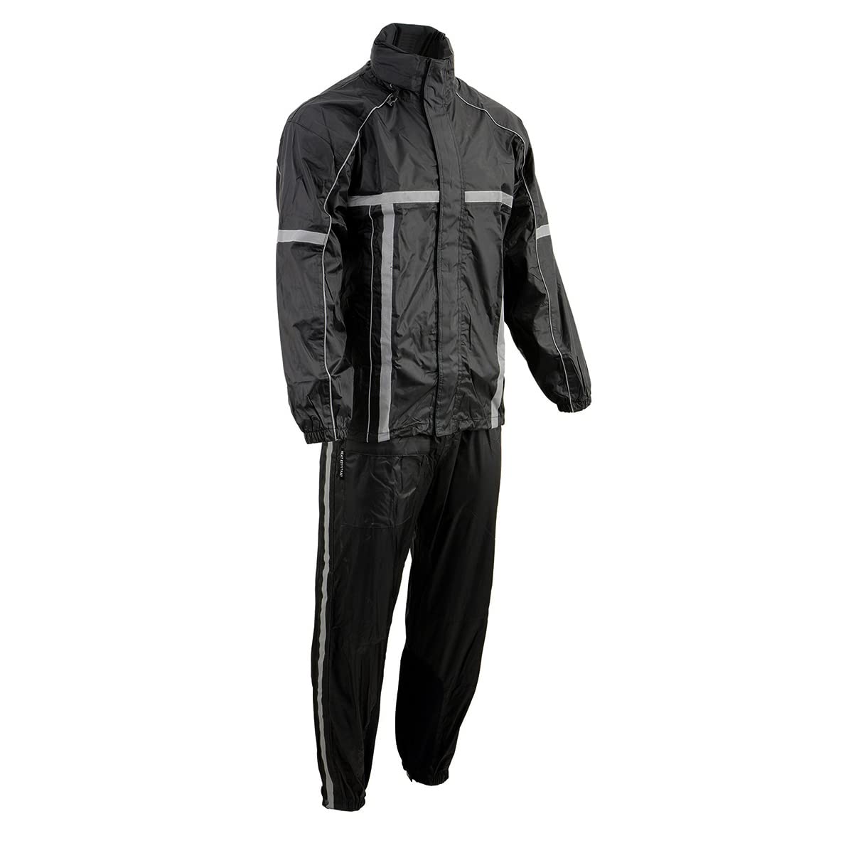 Milwaukee Leather MPM9510 Men's Black Water-Resistant Motorcycle Rain Suit with Hi Vis Reflective Tape - Small