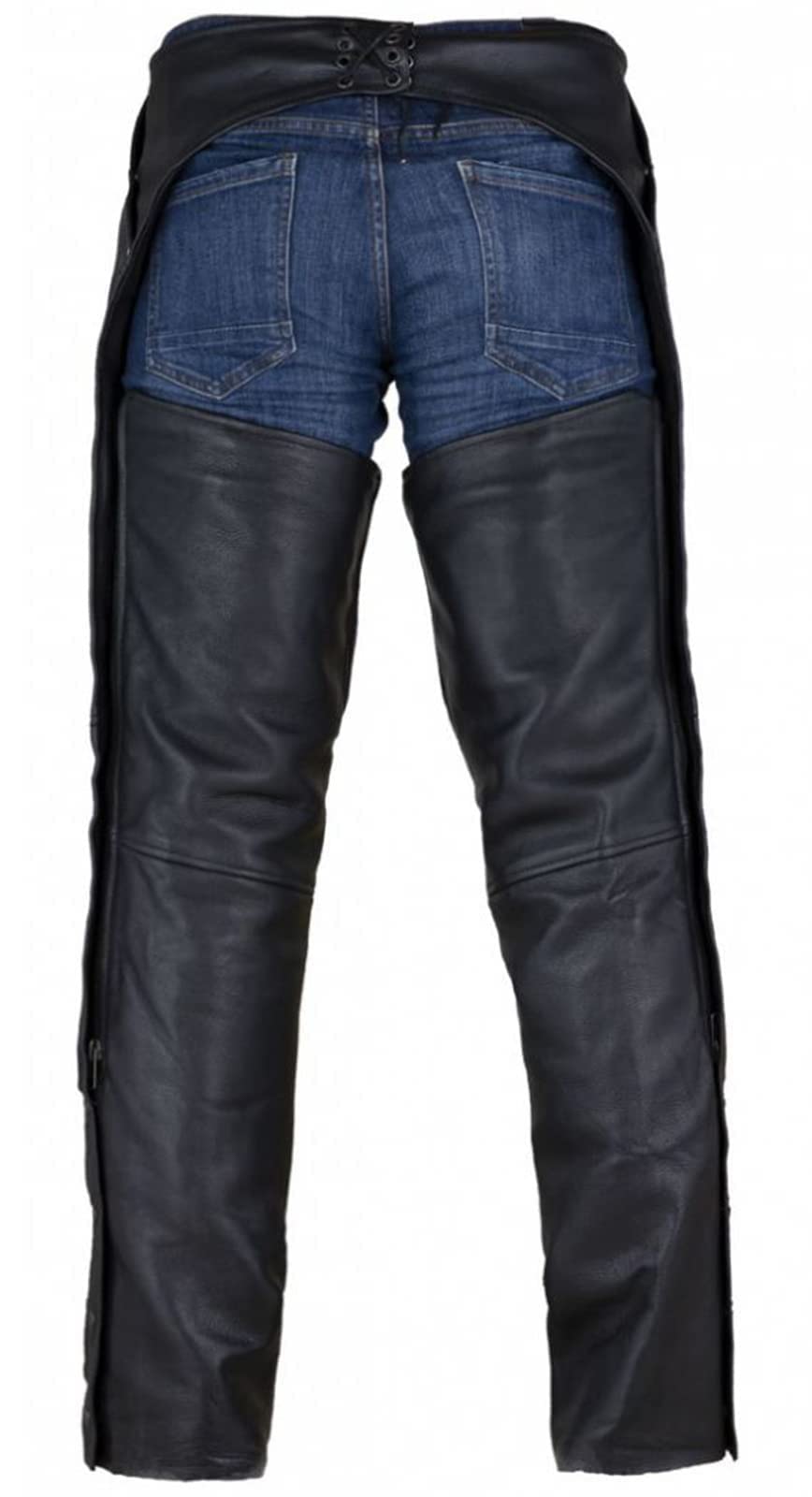 Black Motorcycle Leather Chaps For Men Women Riding With Zip Out Liner, Cowboy Biker Chap Pants With Four Deep Pockets, 9Xl