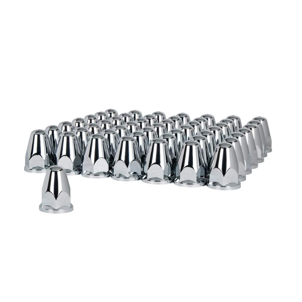 United Pacific 10060Cb - Wheel Lug Nut Cover Set - 33Mm X 2 5/8'' Chrome Plastic Bullet Nut Cover With Flange - Push-On (