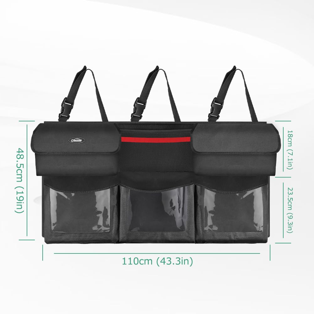 Oasser Trunk Organizer For Car, Hanging Car Organizer With 6 Large Pockets 3 Adjustable Straps 43.3X19Inch