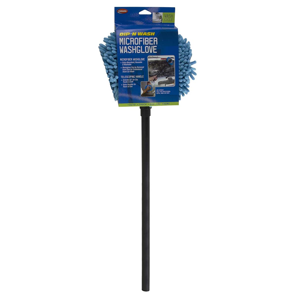 Carrand 93210 Long Chenille Microfiber Wash Mop with 48 Extension Pole , Black