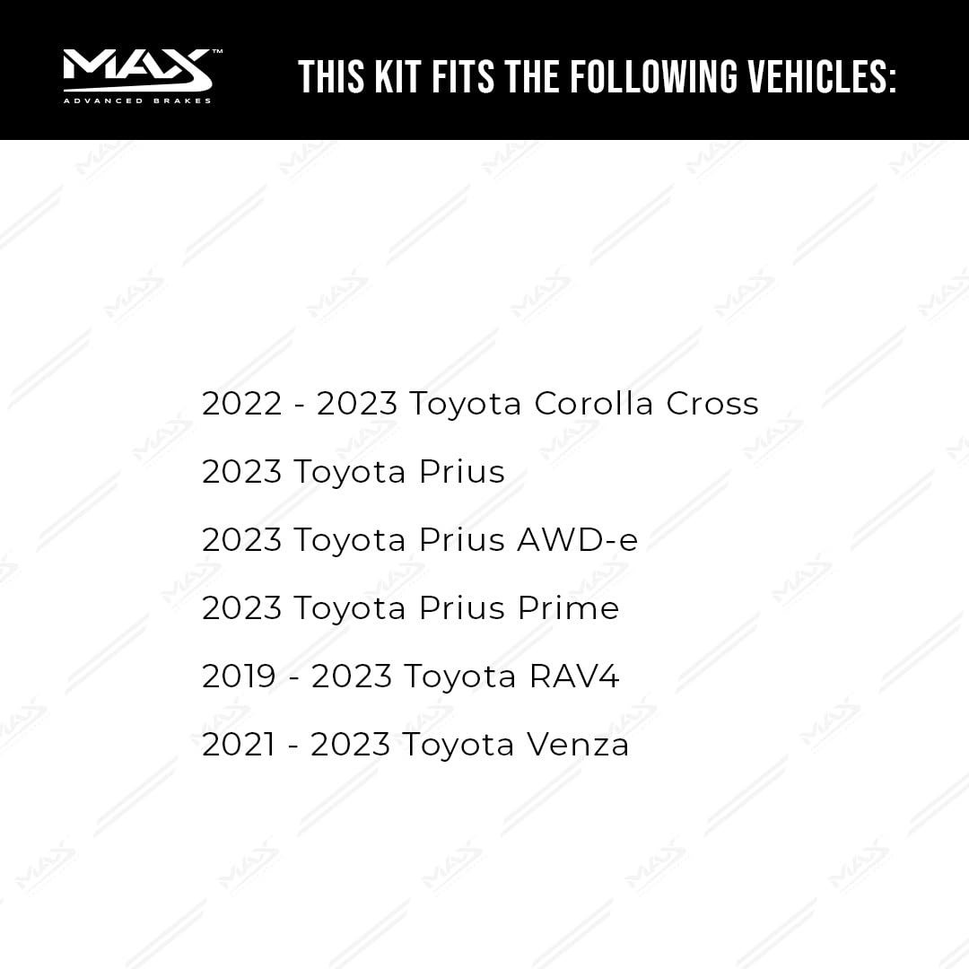 Max Advanced Brakes Rear Brake Kit Compatible With 2018 2019 2020 2021 2022 2023 Toyota Camry Rav4 Corolla C-Hr Venza Replacement Cross Drilled Disc Brake Rotors And Ceramic Brake Pads