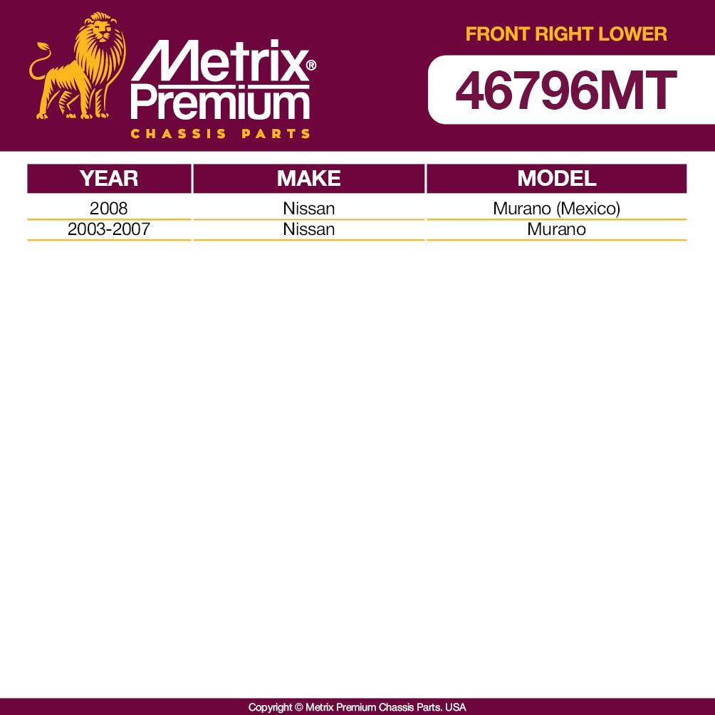Metrix Premium Chassis Parts - Front Right Lower Control Arm W Ball Joint & Bushing Assembly Fits 2008 Nissan Murano (Mexico), 2