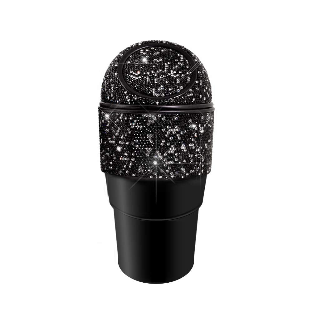 Idain Bling Rhinestone Auto Garbage Can Car Trash Can With Lid Mini Garbage Bin For Automotive Car, Home, Office, Kitchen, Bedro