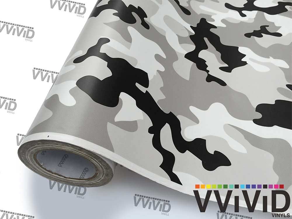 Vvivid Vinyl Camouflage Pattern Wrap Air-Release Adhesive Film Sheets (7Ft X 5Ft, Snow Camouflage)