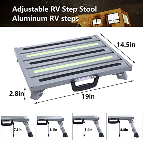 Garfatolrv 19     14.5    Large Rv Steps With Glow In The Dark Tapes Adjustable Rv Step Stool Aluminum Rv Step Supports Up To 15