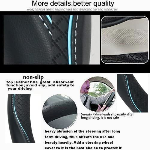 Car Steering Wheel Cover,Anti-Slip, Safety, Soft, Breathable,Heavy Duty, Thick,Full Surround,Sports Style (Black With Light Blue