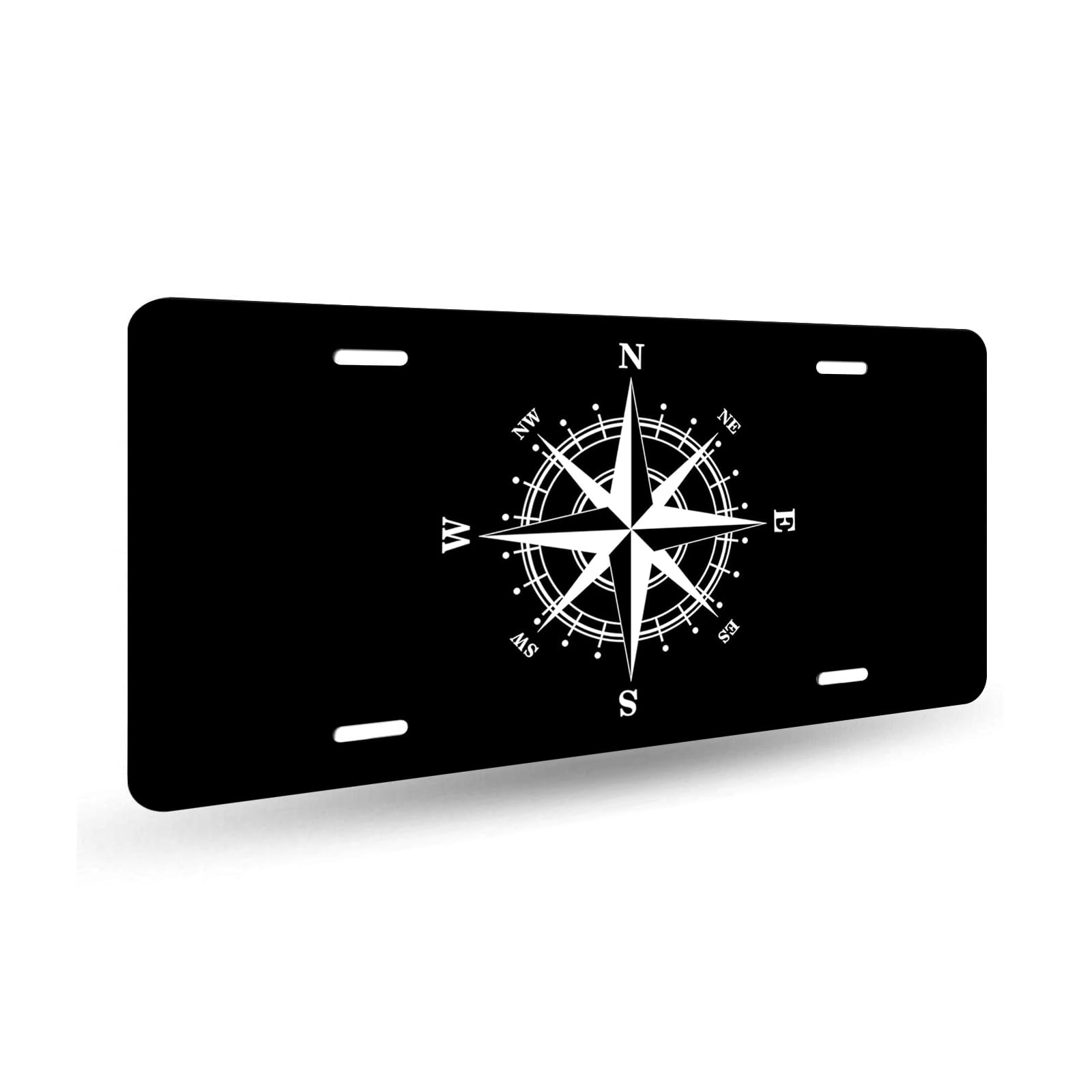 Boarlida Compass Symbol Black And White Stainless Steel License Plate Adventure Compass Aluminum Car License Plate Covers For Me