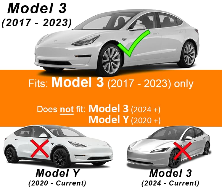 Logo Decal Overlay Stickers For Tesla Model 3 (2017 To 2023), Standard Wrap, 11-Pc Set (Gloss Gold)