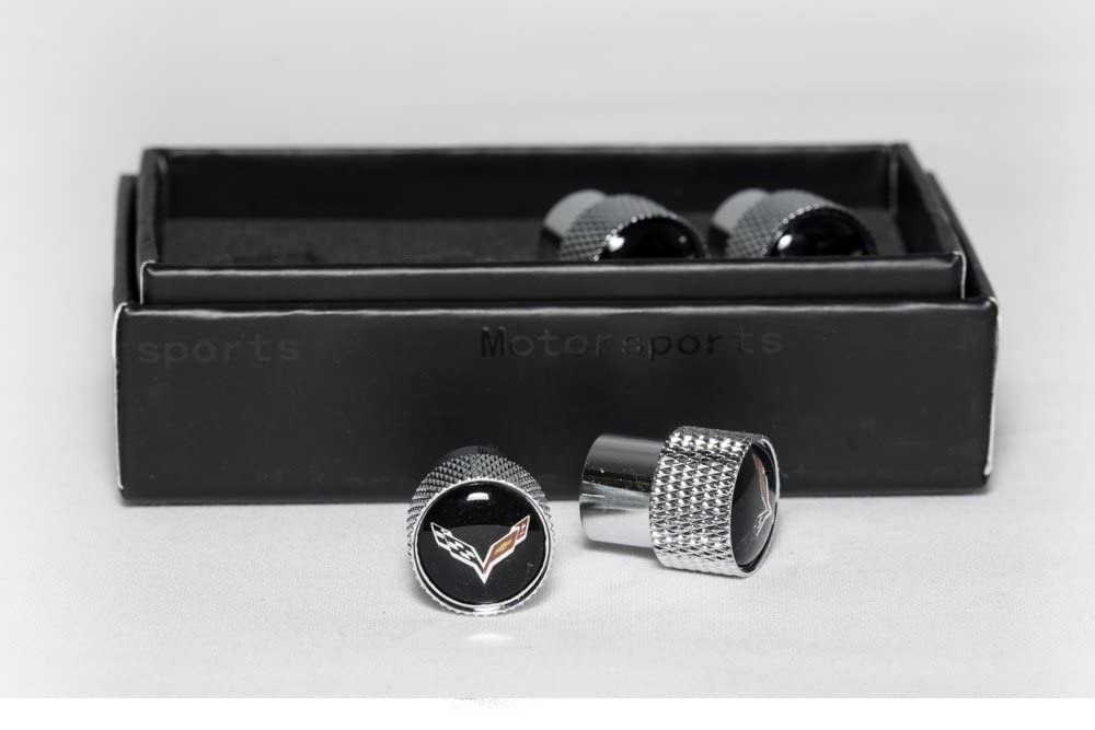 West Coast Corvette C7 Corvette Crossed Flags Logo Aluminum Valve Stem Caps (Knurled)
