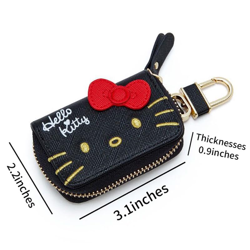 Cartoon Cute Car Remote Key Case,Pu Leather Car Key Holder Ring Box,Metal Hook Zipper Embroidered Bag,Wristlet Keychain Key Case