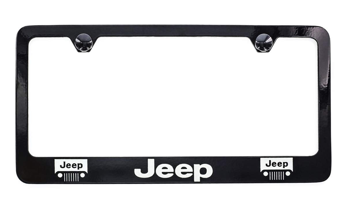 Jeep Logo License Plate Frame Holder (2 Hole/Zinc, Black/Wide)