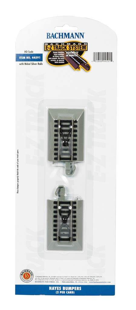Bachmann Trains - Snap-Fit E-Z Track Hayes Bumpers (2/Card) - Nickel Silver Rail With Gray Roadbed - Ho Scale