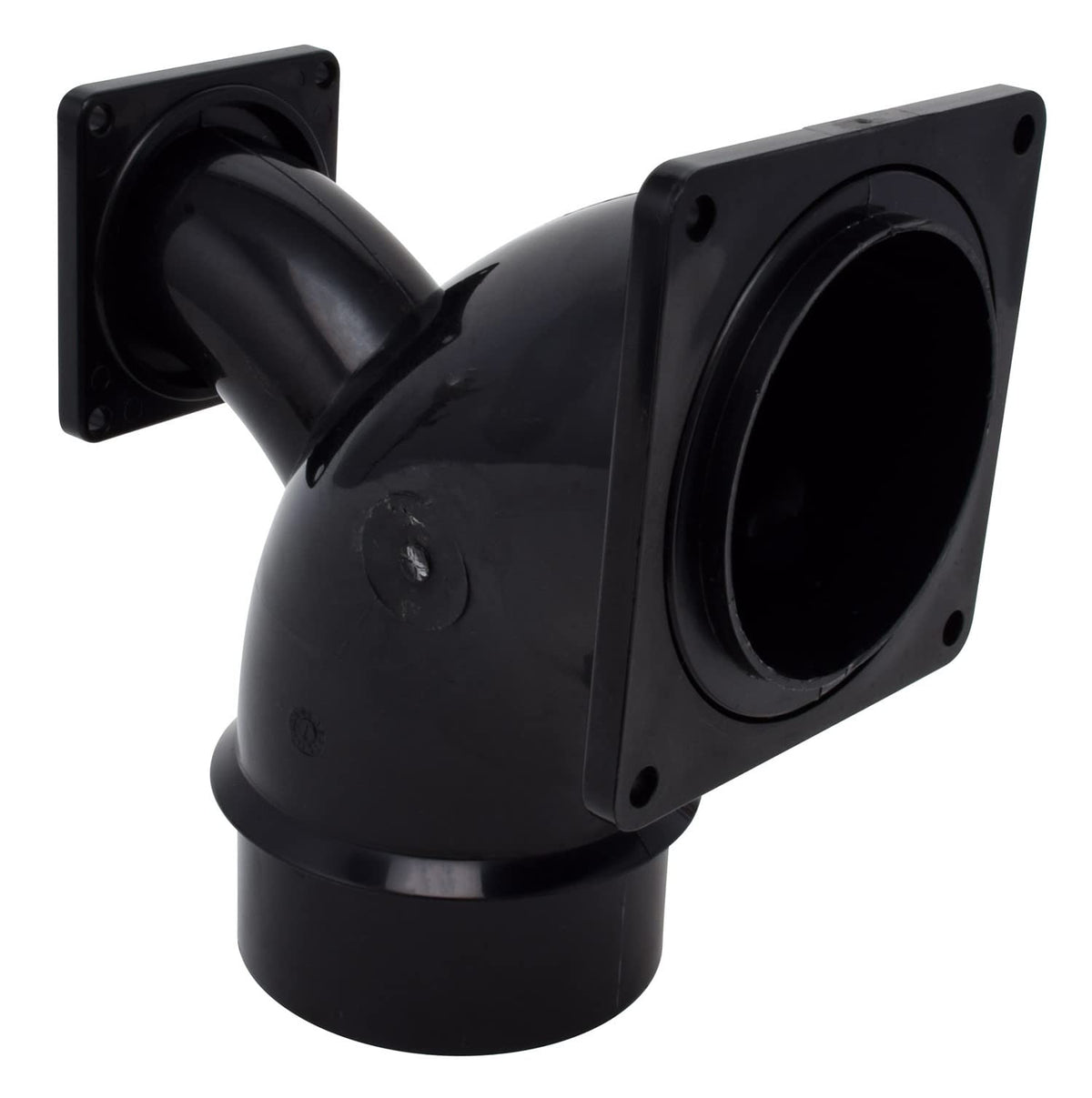 Valterra T1036 Flanged Valve Fitting - 2-Way Ell, 3 Bayonet x 3 Rotating Flange x 1-1/2 Rotating Flange , Black