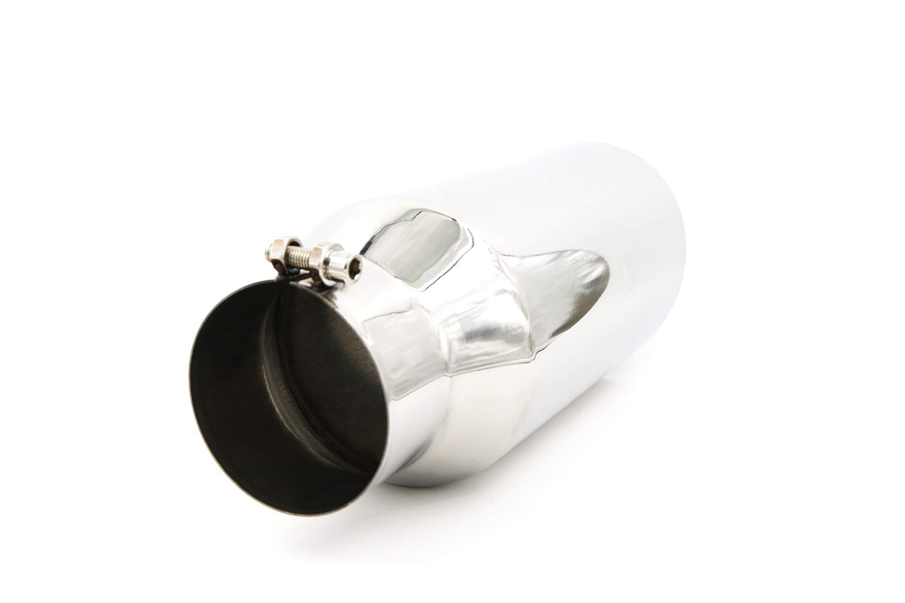 Rp Remarkable Power, 4'' Inlet 6'' Outlet 15'' Long Exhaust Tip, Stainless Steel Rolled Angle Cut, Polished Chrome-Plated Finish