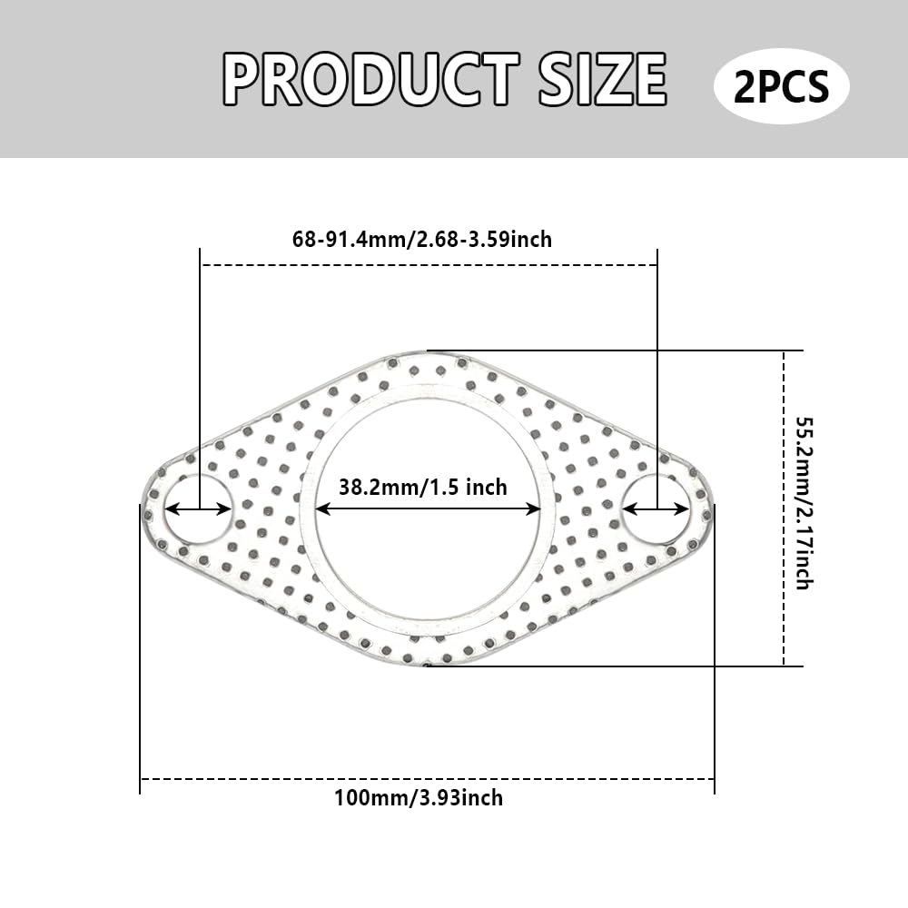2Pcs Car Exhaust Gasket,1.5'' 2-Bolt Exhaust Flange Gasket Car Accessories,Professional Exhaust Manifold Gasket Made Of High Tem