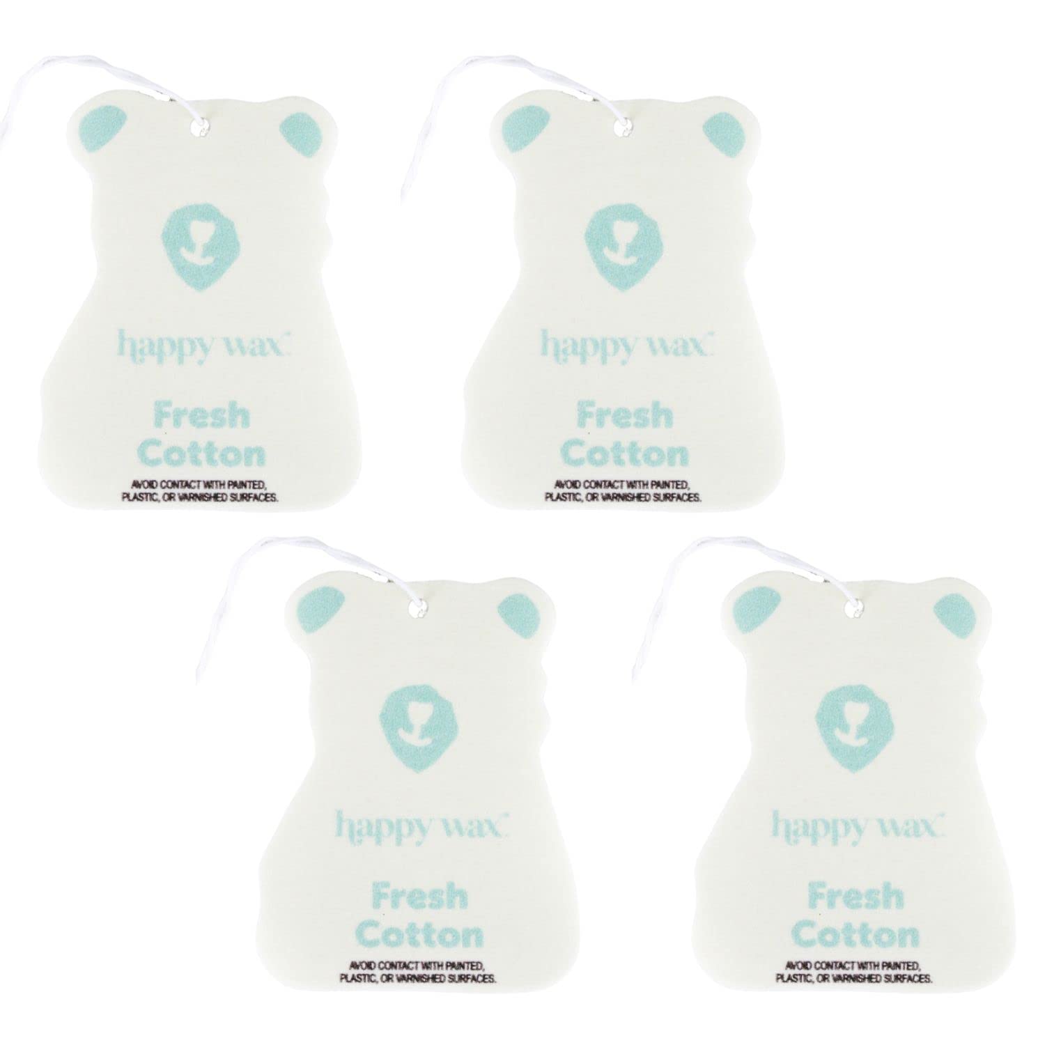 Happy Wax Fresh Cotton Hanging Car Cub Air Freshener - Scented And Infused With Natural Essential Oils - Cute 4-Pack