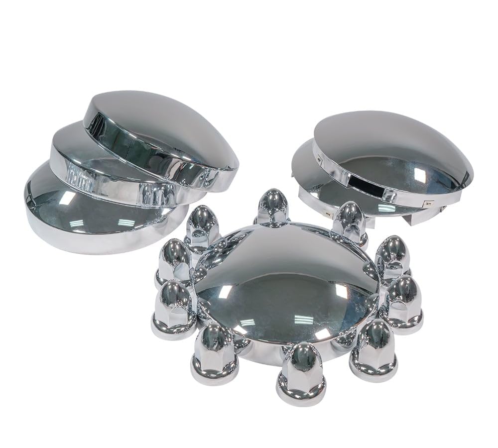 Mytee Products 2 Pack Steel Chrome Axle Wheel Cover Set - Includes (2) Front Hub Caps, (4) Rear Hub Caps, (60) Lug Nut Covers 33