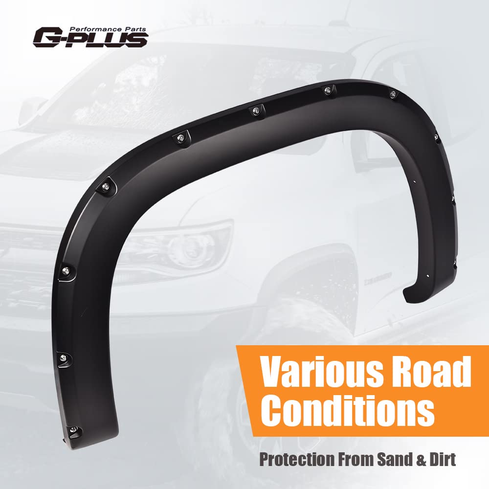 G-Plus Pocket Riveted Fender Flares, Compatible With 2007-2013 Gmc Sierra 1500 All Beds, Smooth Black Upgrade Wheel Cover Protec