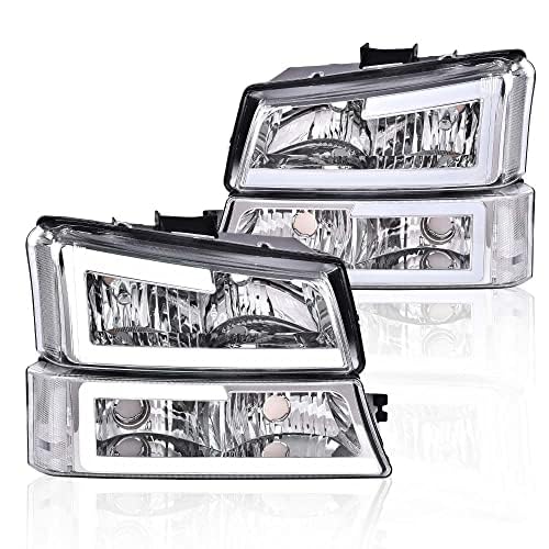 Cnnell Led Headlights Assembly Compatible With Chevy Silverado Avalanche 2003-2007 1500 2500 3500&Hd Driver And Passenger Side, Clear Lens Chrome Housing Clear Reflector