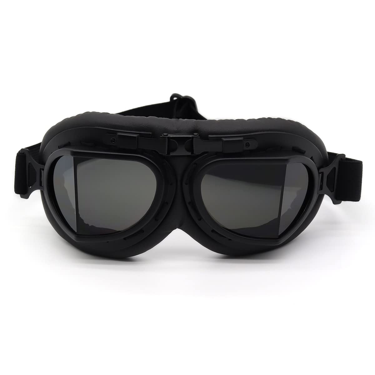 Kucehiup Vintage Aviator Goggles Motorcycle Goggles (Black Frame Smoke Lenses)