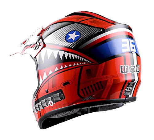Wow Youth Kids Motocross Bmx Mx Atv Dirt Bike Moutain Helmet Shark Red