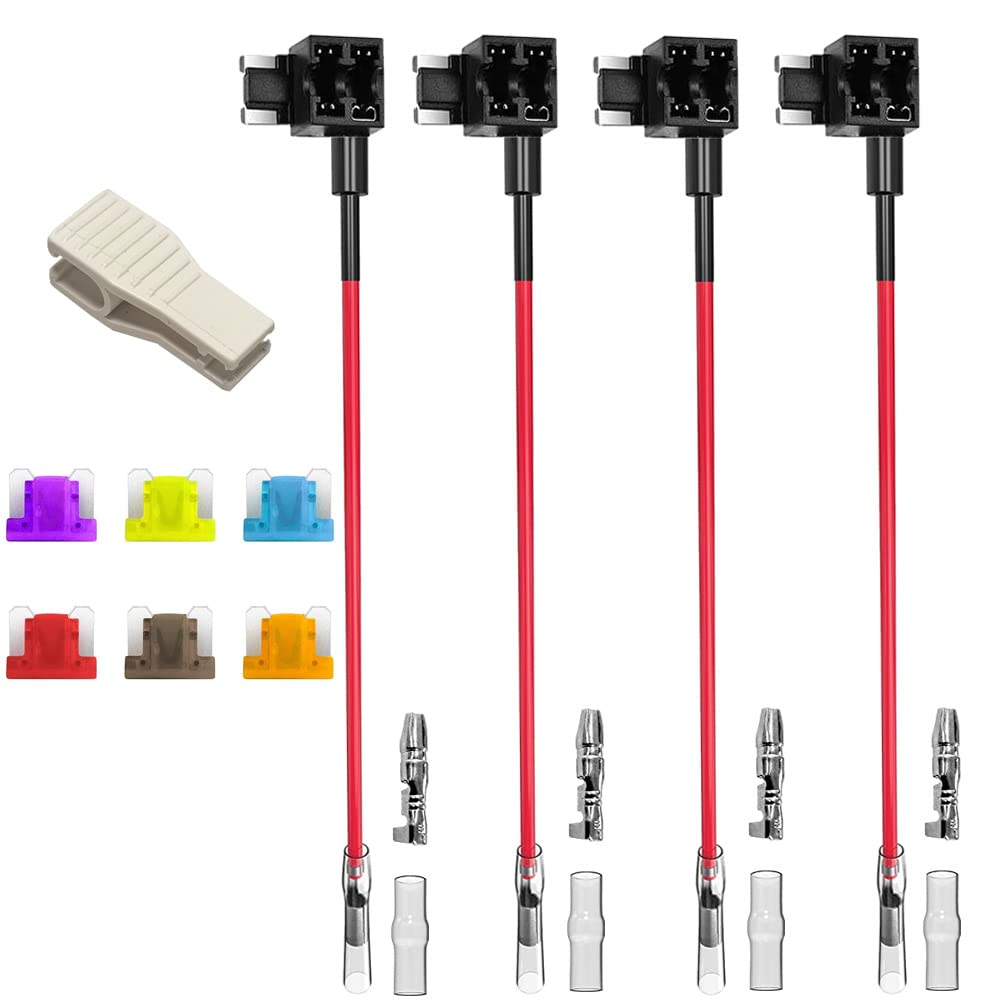 Gebildet 12V-24V Low Profile Add-A-Circuit Fuse Tap, Miniature Piggy Back Blade Fuse Holder With Wire Harness, 6 Pcs Fuse (3A 5A