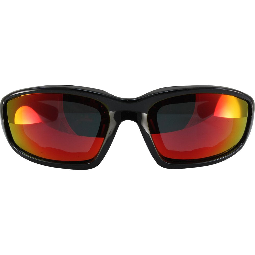 Birdz Eyewear Oriole Padded Motorcycle Riding Sunglasses Gloss Black Frame With Red G-Tech Reflective Lenses