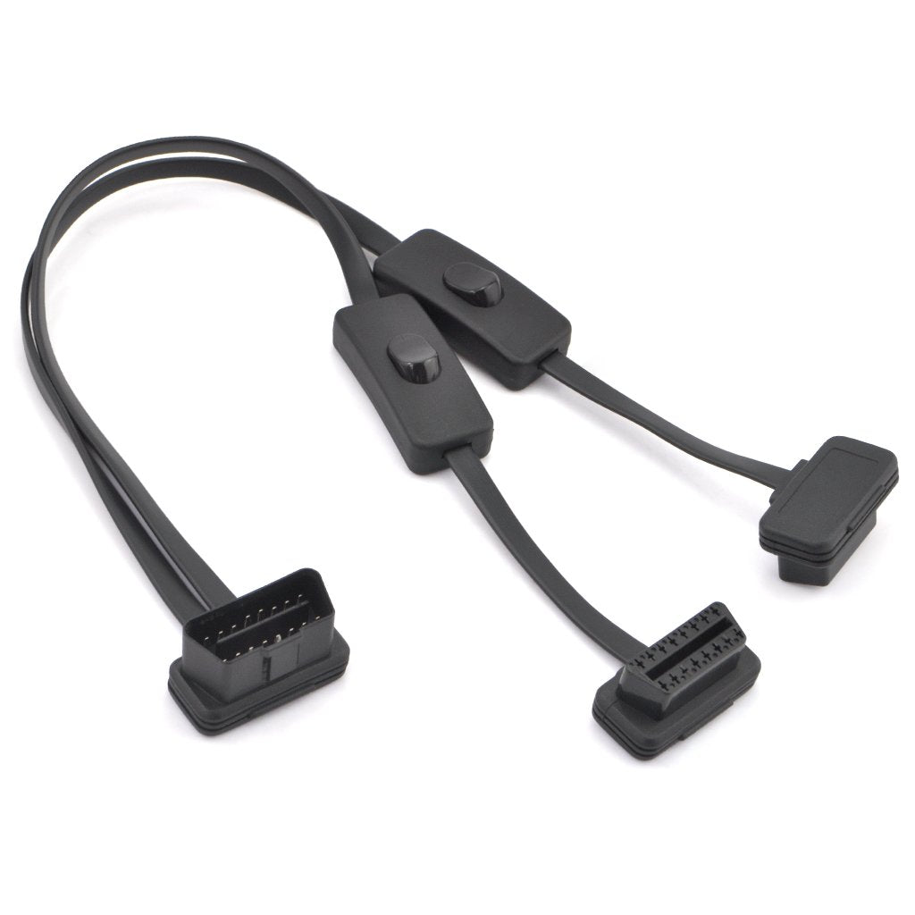 Ikkegol Obd2 Obdii 1 To 2 Ultra Low Profile 16 Pin Male To Female Y Splitter Cord Diagnostic Extension Cable With Individually P